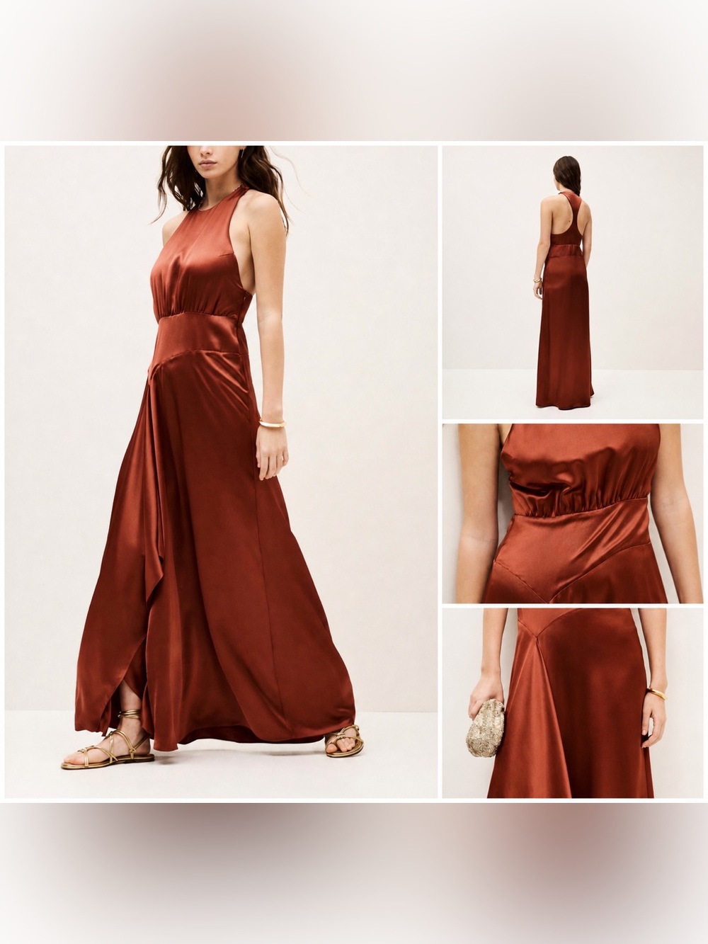ba&sh Gerry Terracotta Satin Maxi Dress Sleeveless Size L us 8
